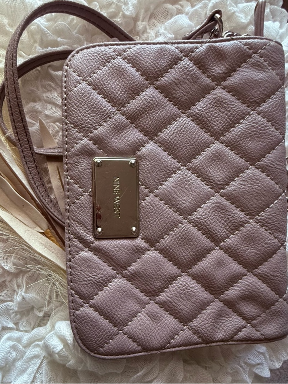 Nine West Quilted Pattern Mauve Crossbody Bag